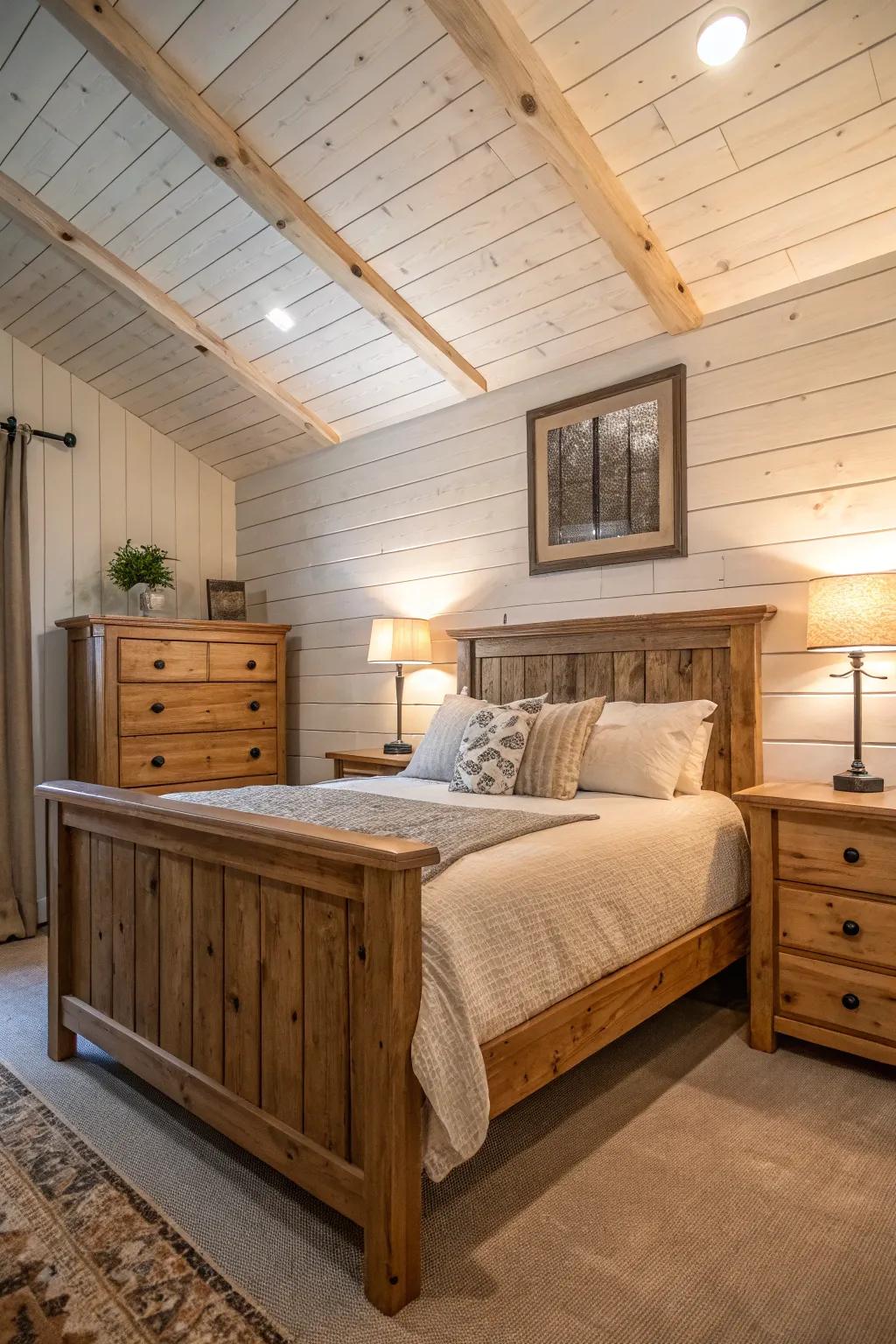 Shiplap walls evoke a feeling of warmth and texture.