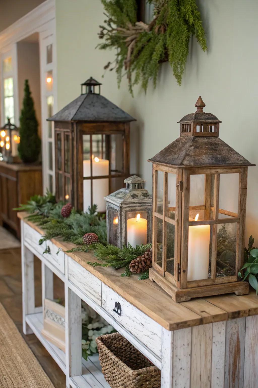 Utilize diverse lantern sizes for an energetic visual.