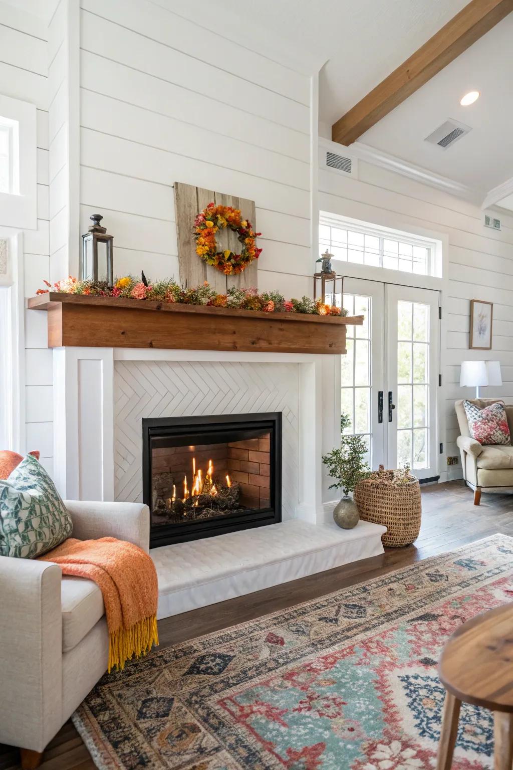 A classic white board and batten fireplace brings sophistication to any setting.