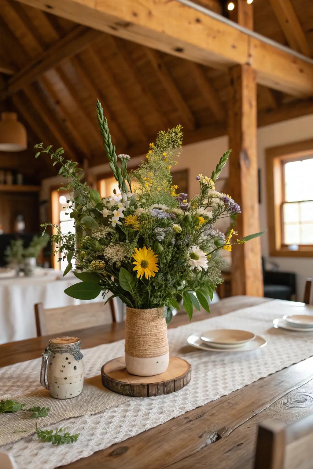 Nature's additions breathe life into any farmhouse table display.