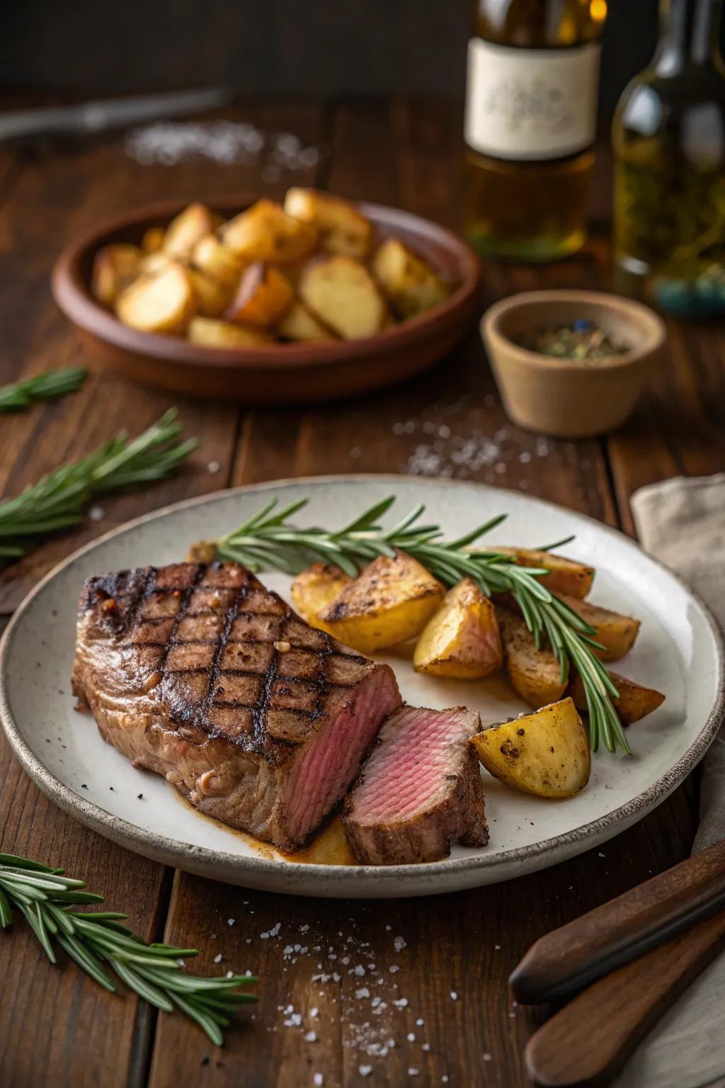 A timeless classic: steak and potatoes.