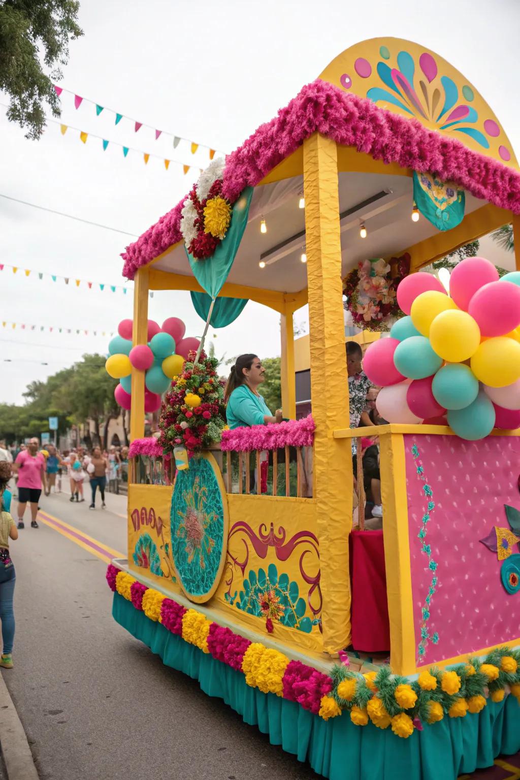 A party procession vehicle showcasing vibrant and radiant hues.