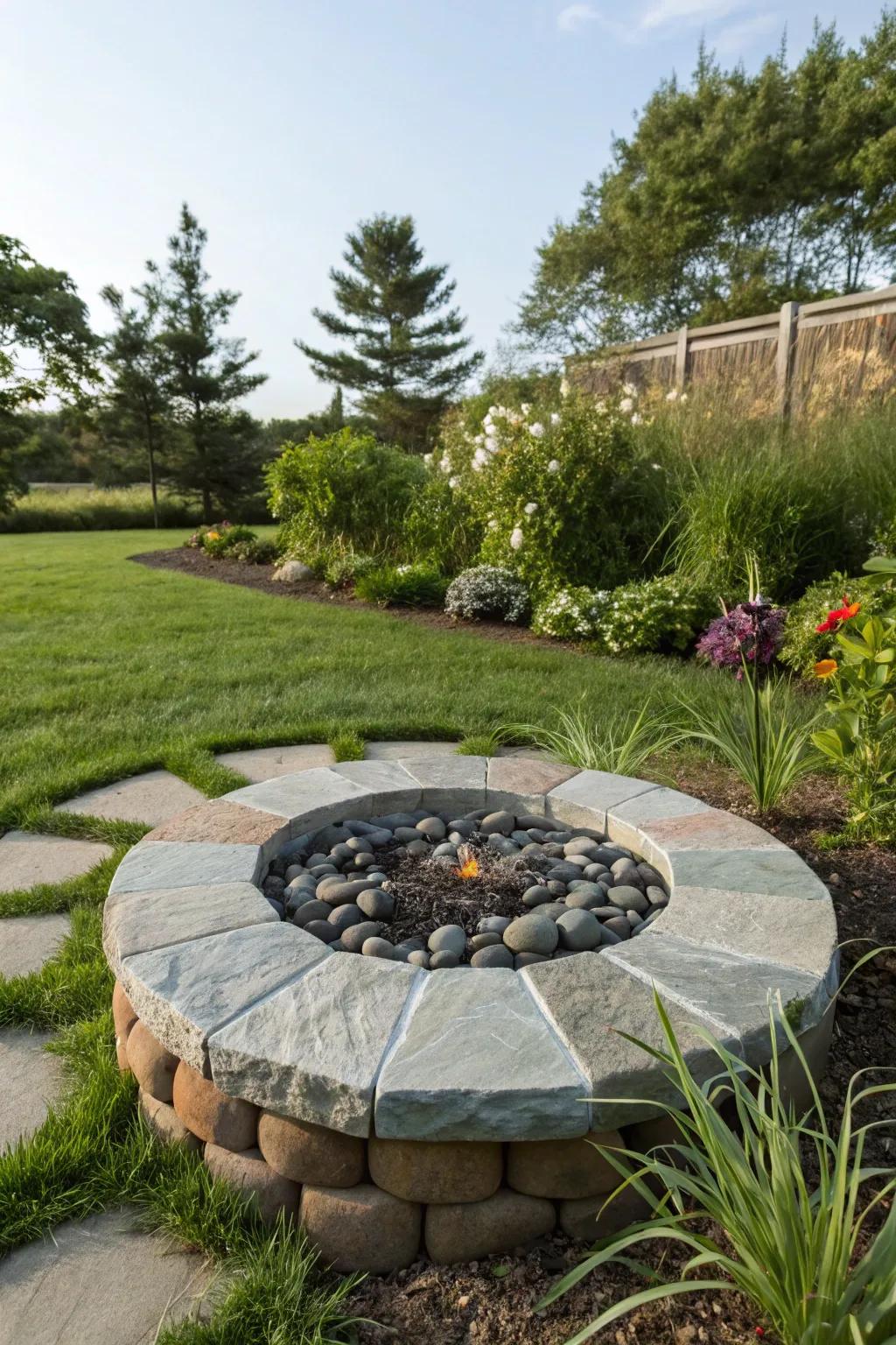 Pale Slate caps lend a classic sophistication to any fire pit.