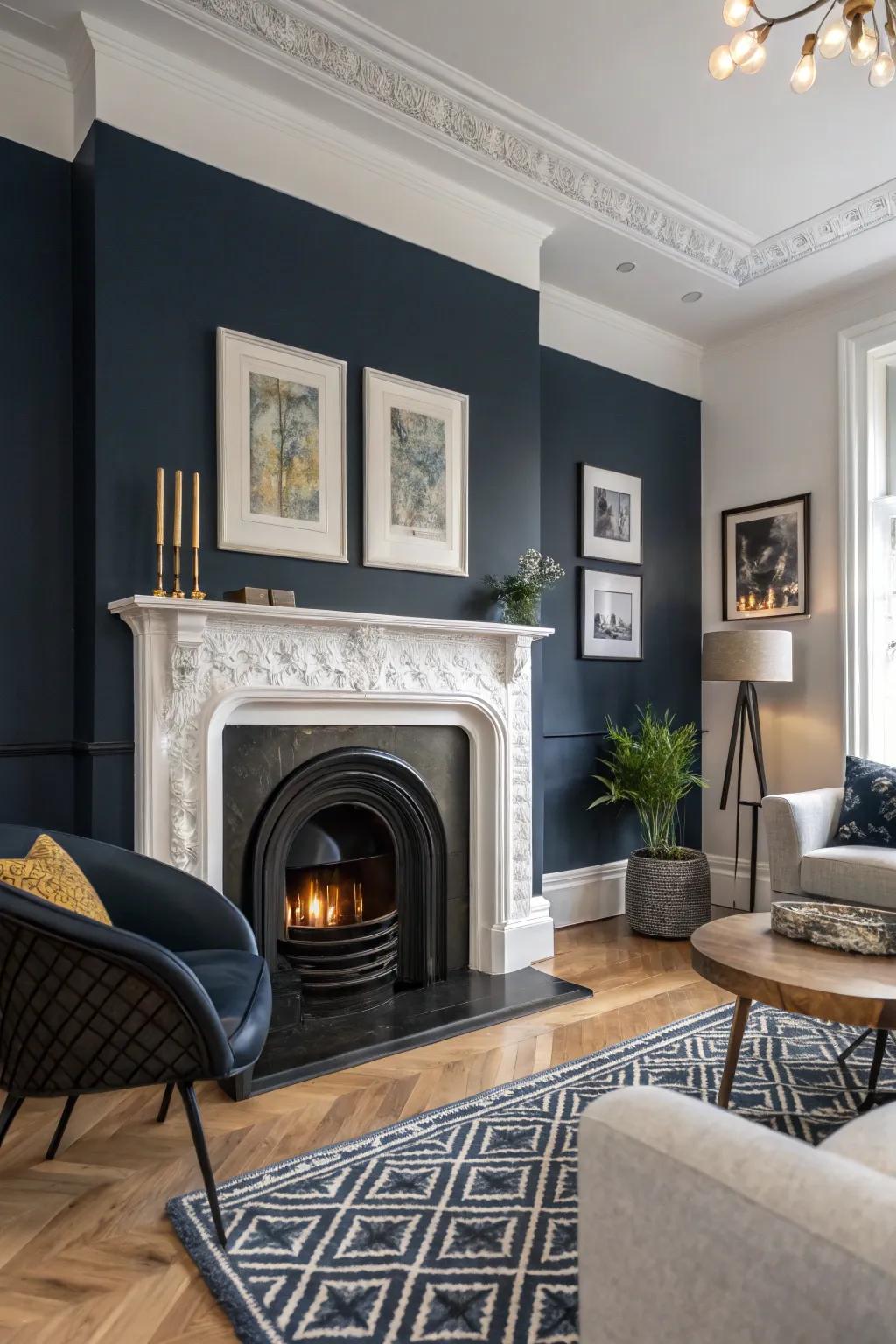 Pristine white trim beautifully emphasizes your fireplace.