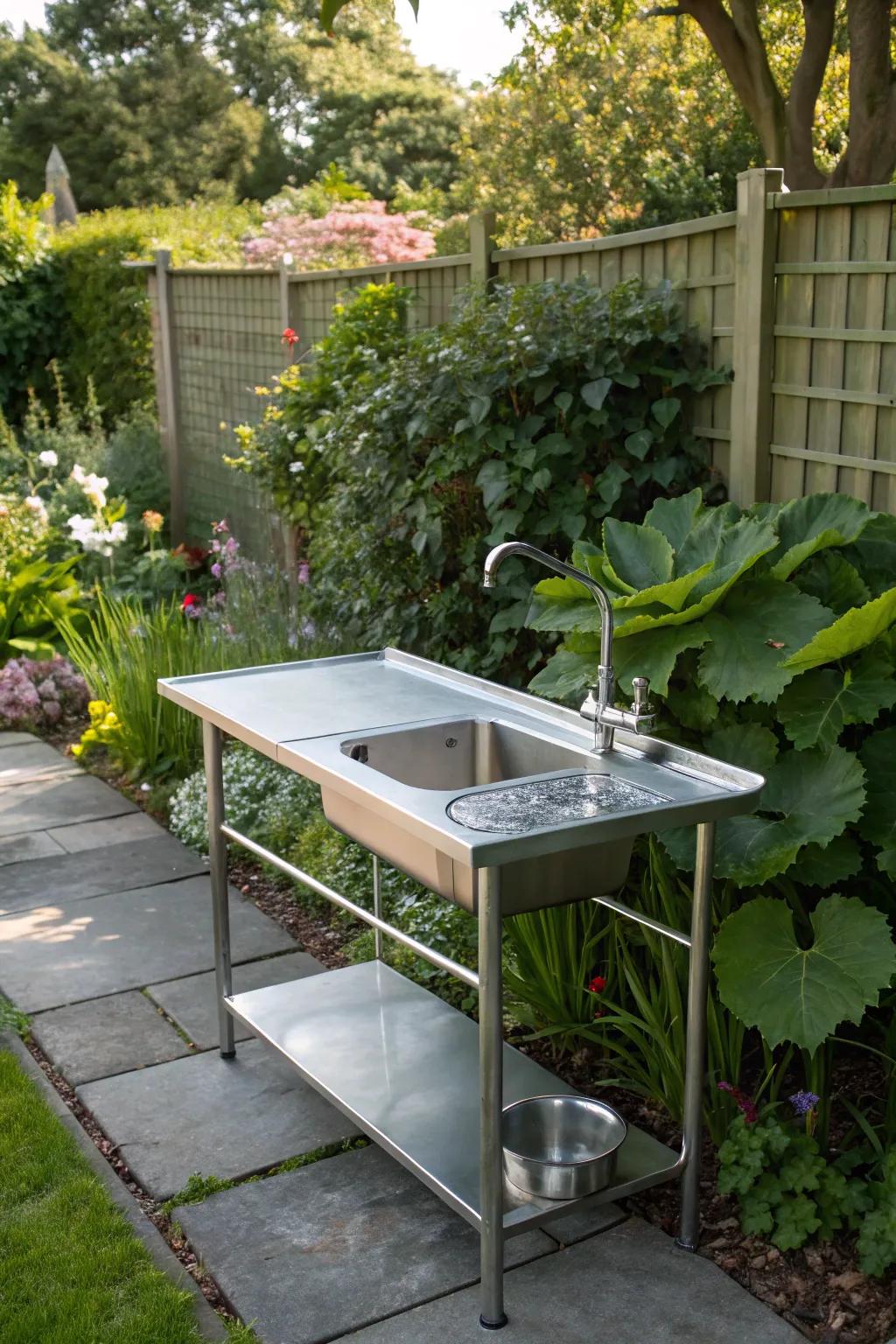 Sleek steel design meets practicality in this fish cleaning setup.