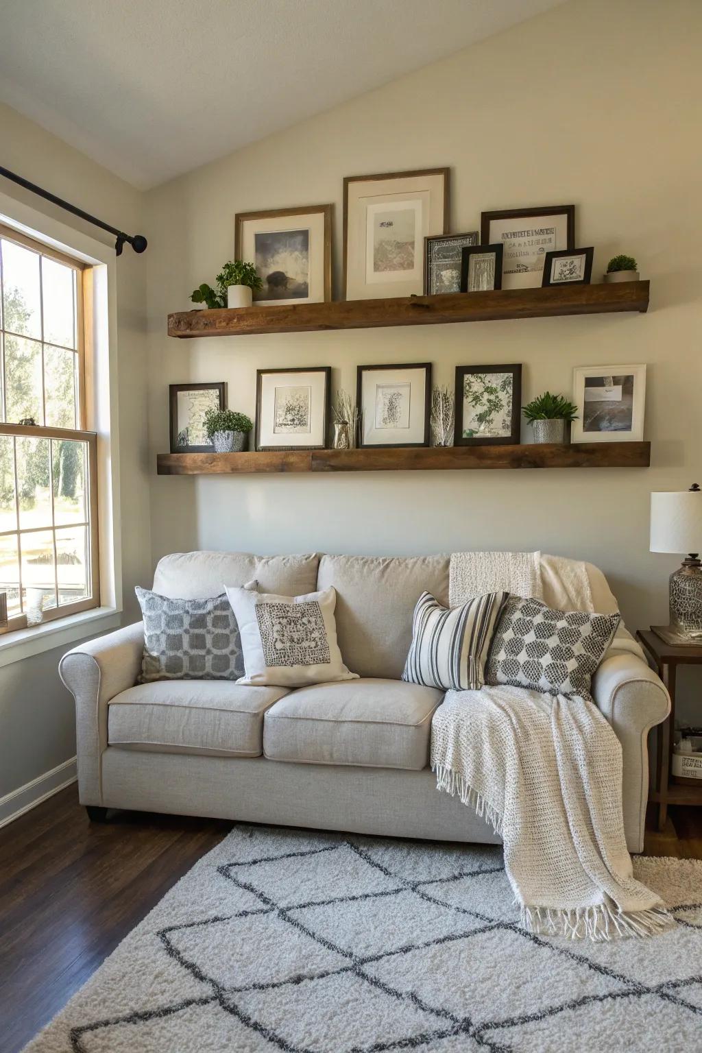 Symmetrical arrangements create a calming effect above your couch.