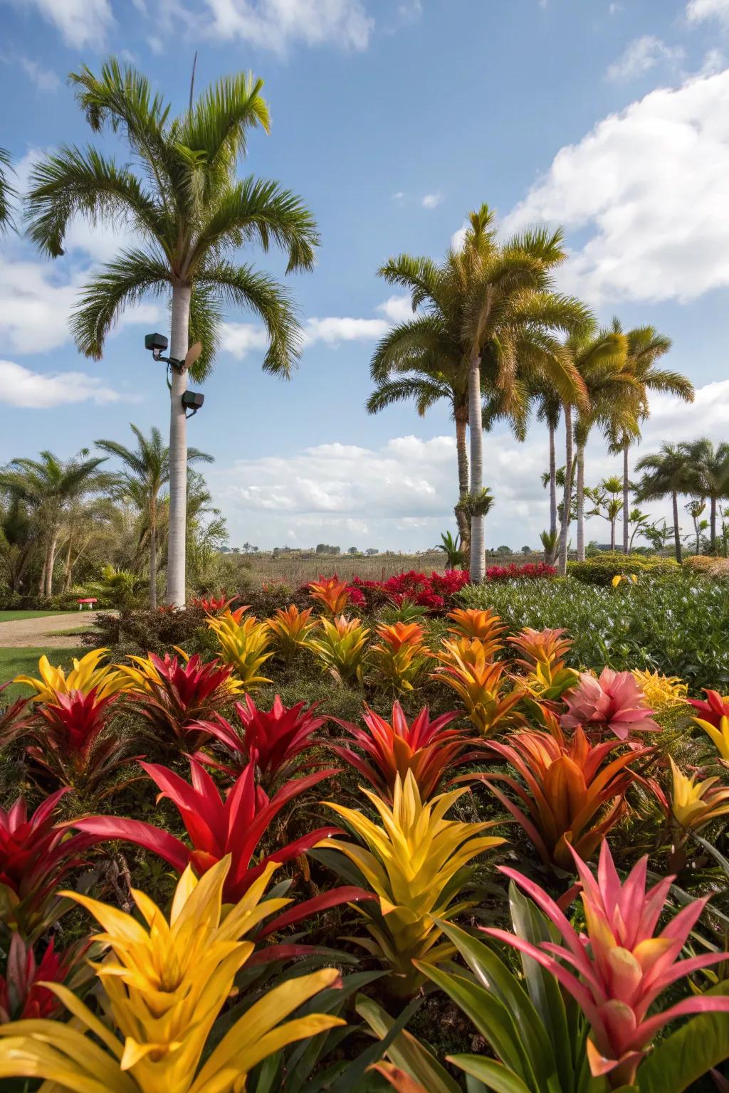 Bromeliads and palms introduce a tropical essence to any Florida landscape.