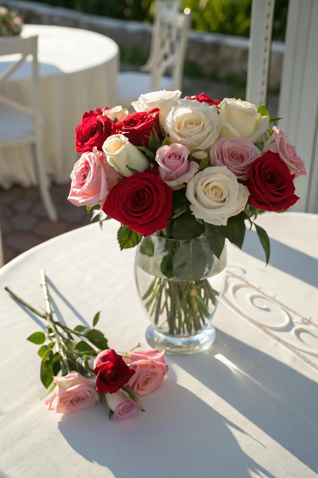 An evergreen rose display, a memorable gift suggestion for Mother's Day.