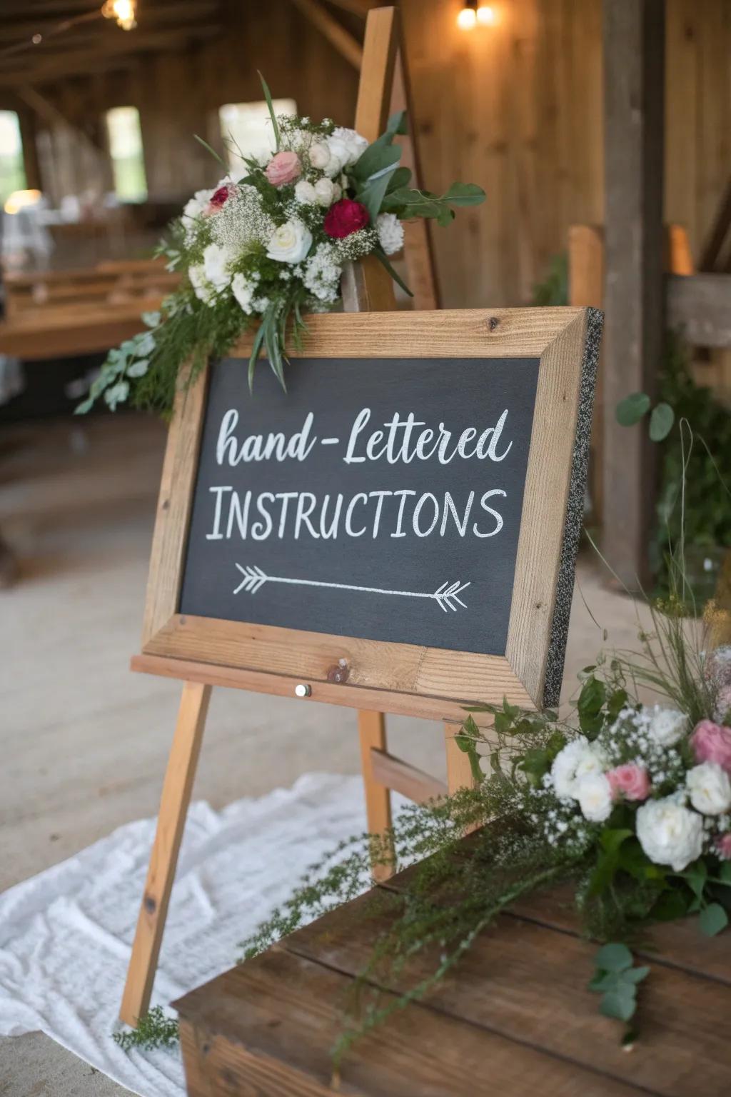 Chalkboard signage imparts a rustic allure to your flower bar.