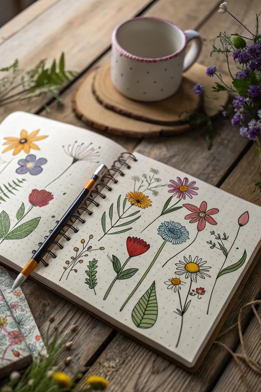 Fanciful blossom drawings add an element of nature’s charm.