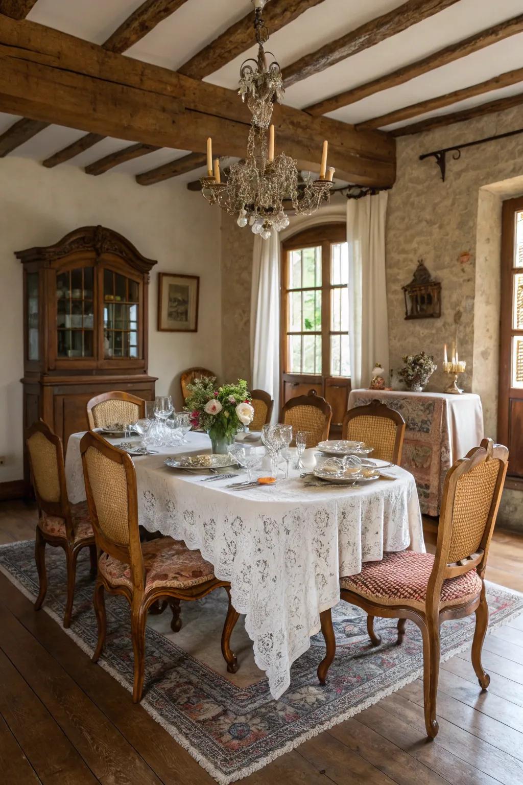 Period furniture imbues your dining space with history and sophistication.