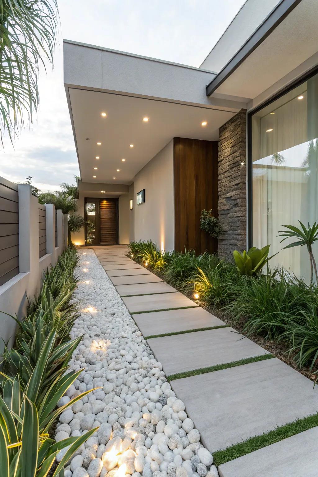 Make an inviting entrance using an ivory stone border.