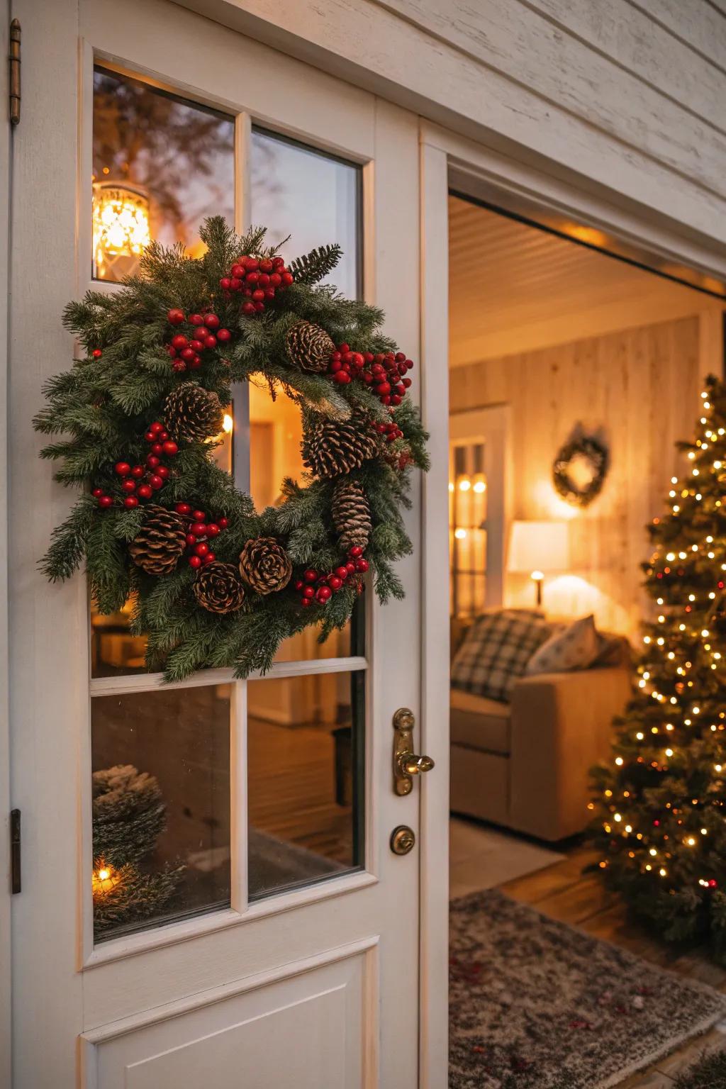 A festive garland contributes a hint of Yuletide happiness to your front entrance.