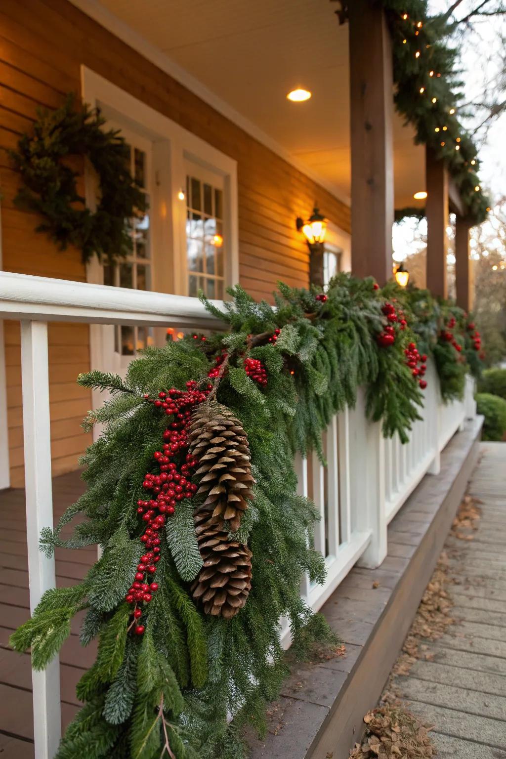 A timeless evergreen vine bestows classic charm upon your porch.