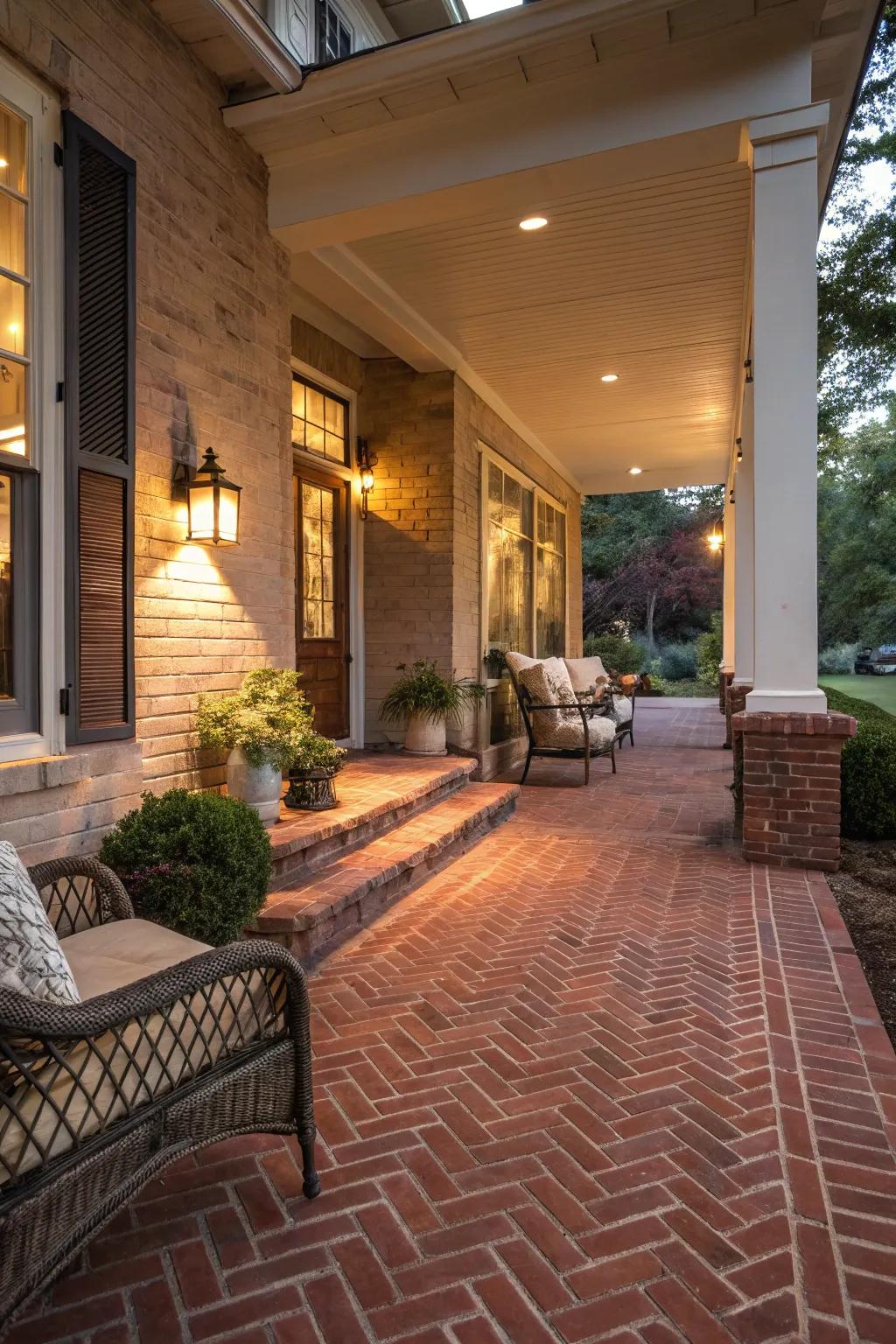 The chevron arrangement offers enduring elegance to any veranda.