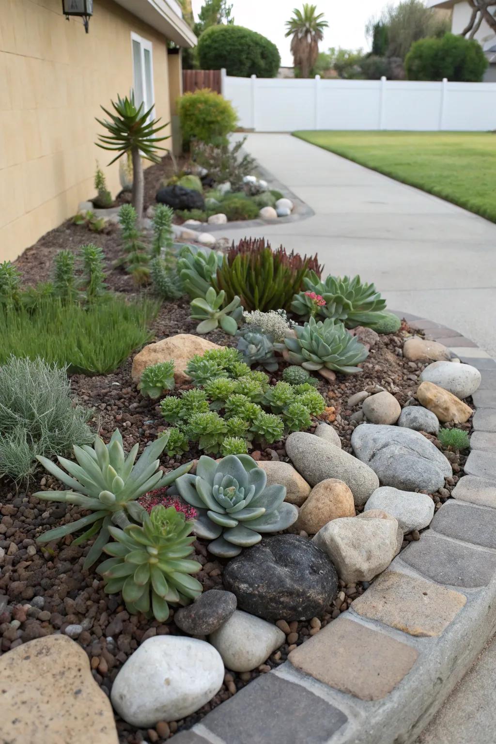 A serene miniature rock sanctuary nestled in a front yard nook.