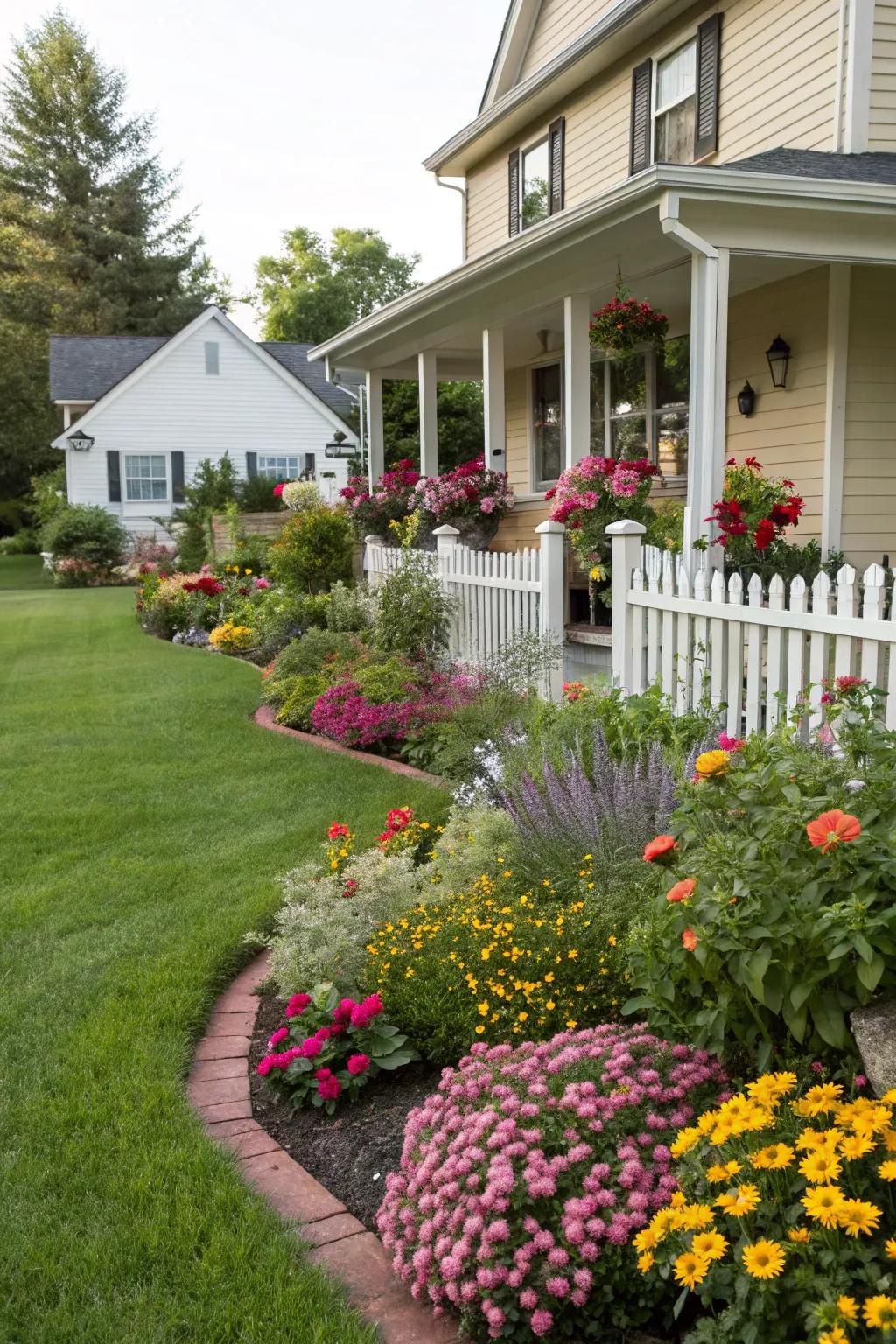 A dazzling array of flowers can infuse charm and vibrancy into any front garden.