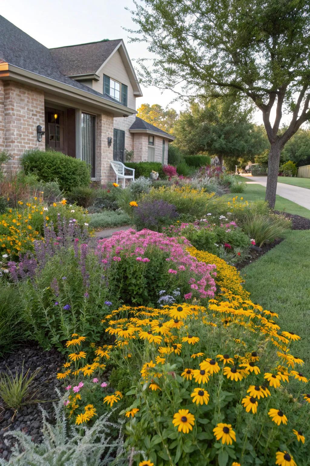 Native flora cultivates a lively and eco-friendly front garden.