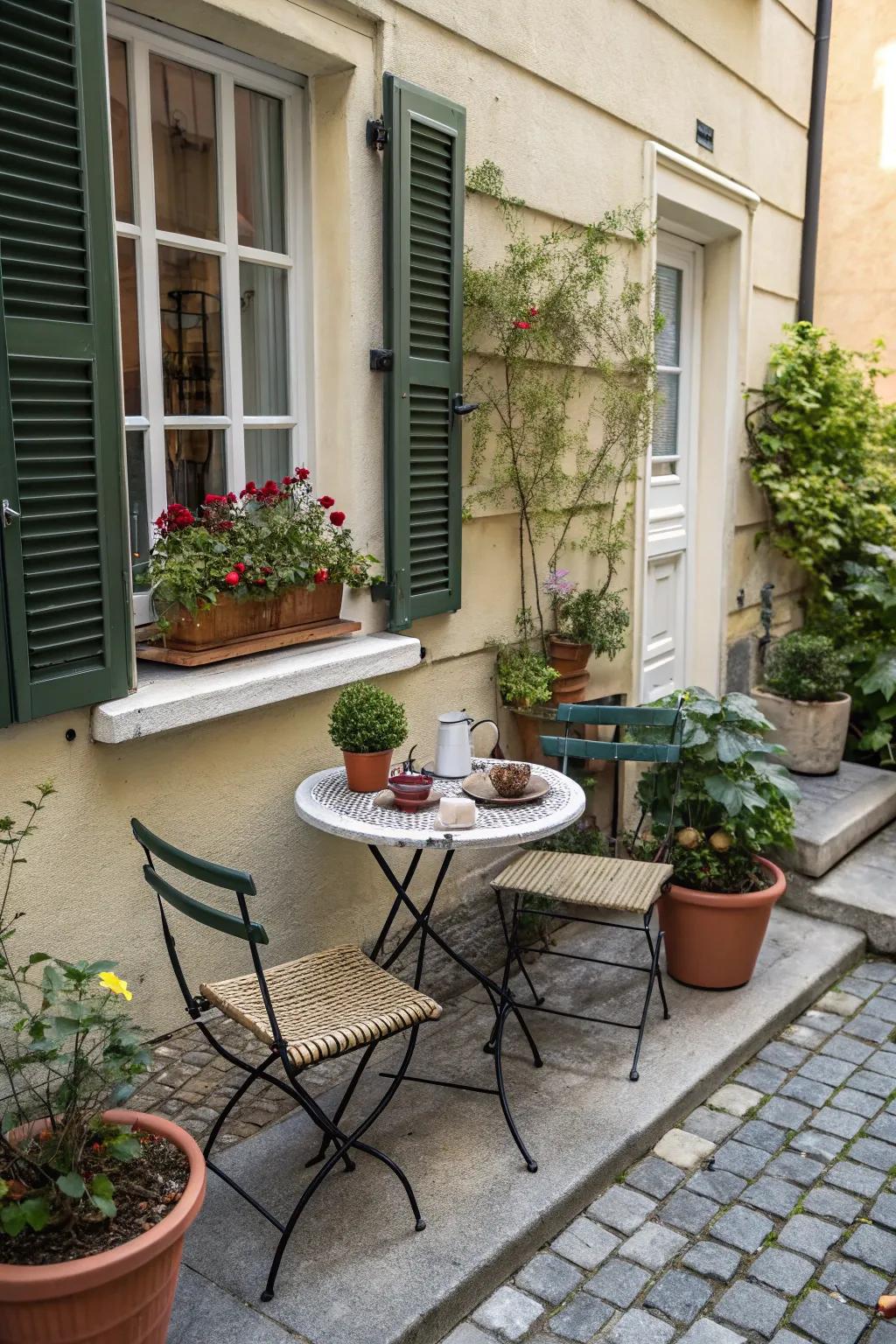 Design a charming bistro retreat for intimate moments in your front yard.