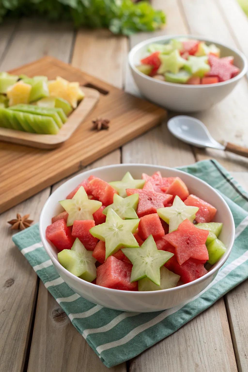 Starburst-shaped fruits add a whimsical touch to any medley.