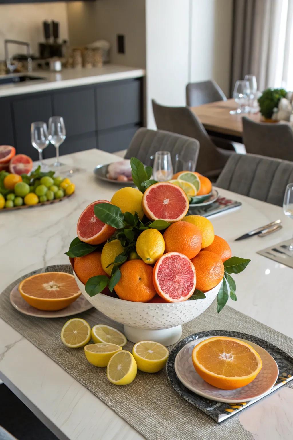 A sunny citrus fruit display that adds brightness to your table.