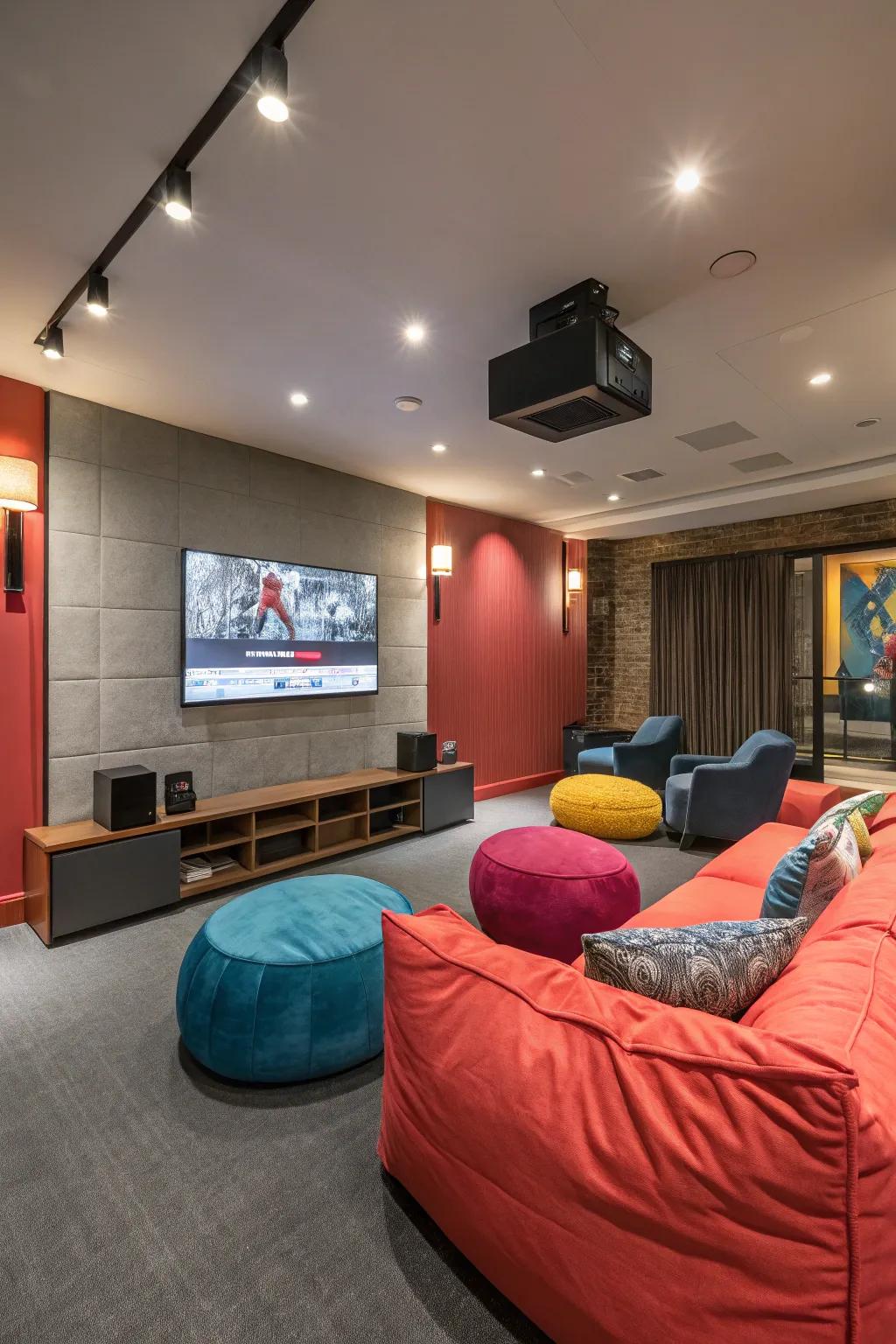 A gaming space designed around a large display for supreme entertainment.