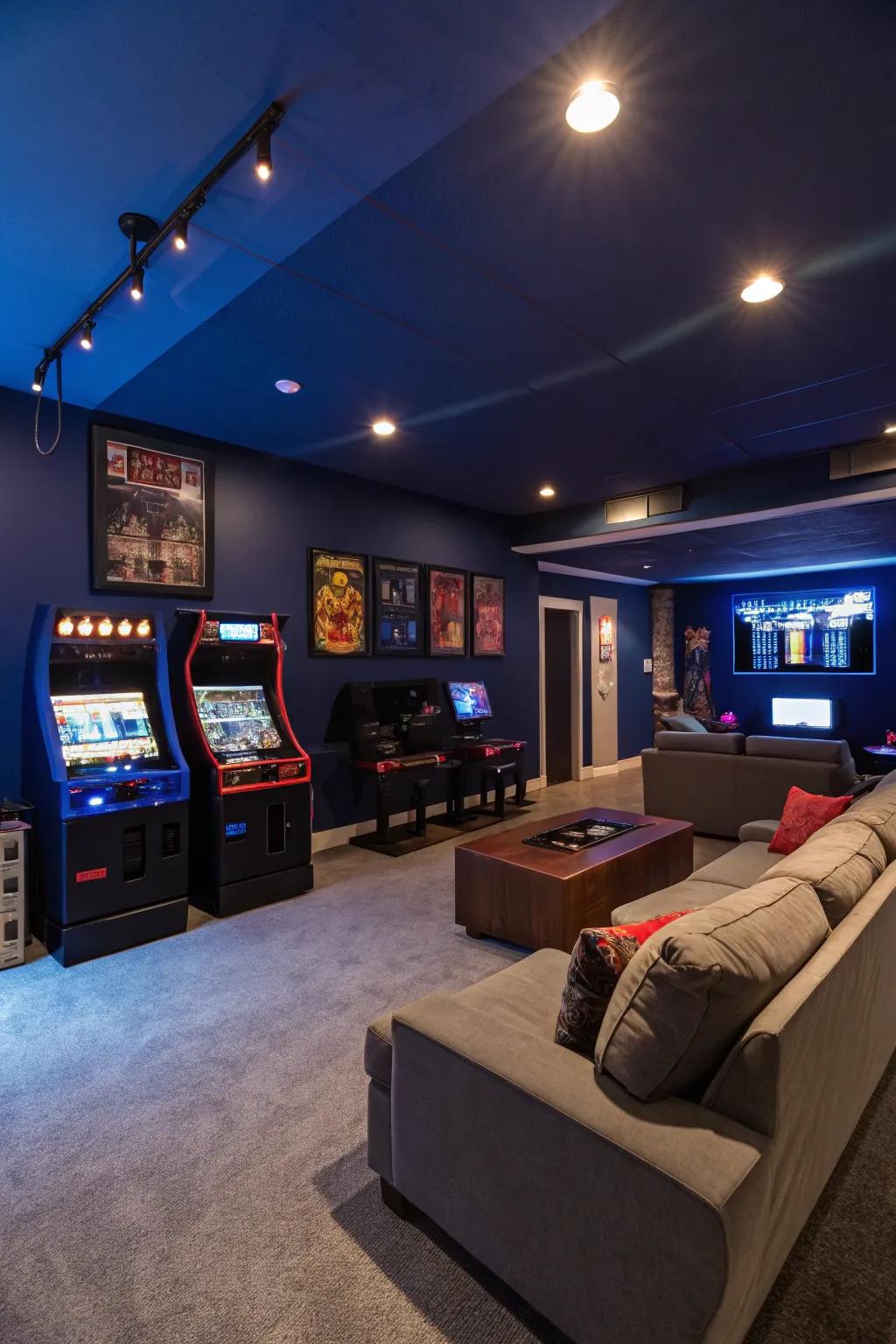 Walls painted deep blue can really help you concentrate and get lost in your gaming adventures.