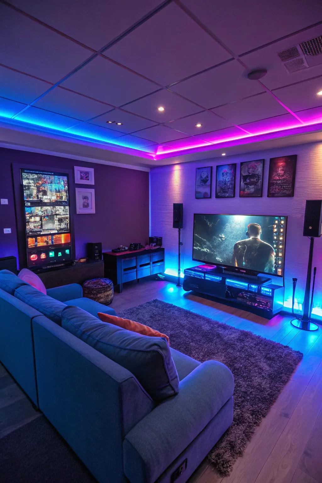 Gaming area enhanced with luminous mood lighting for a captivating encounter.