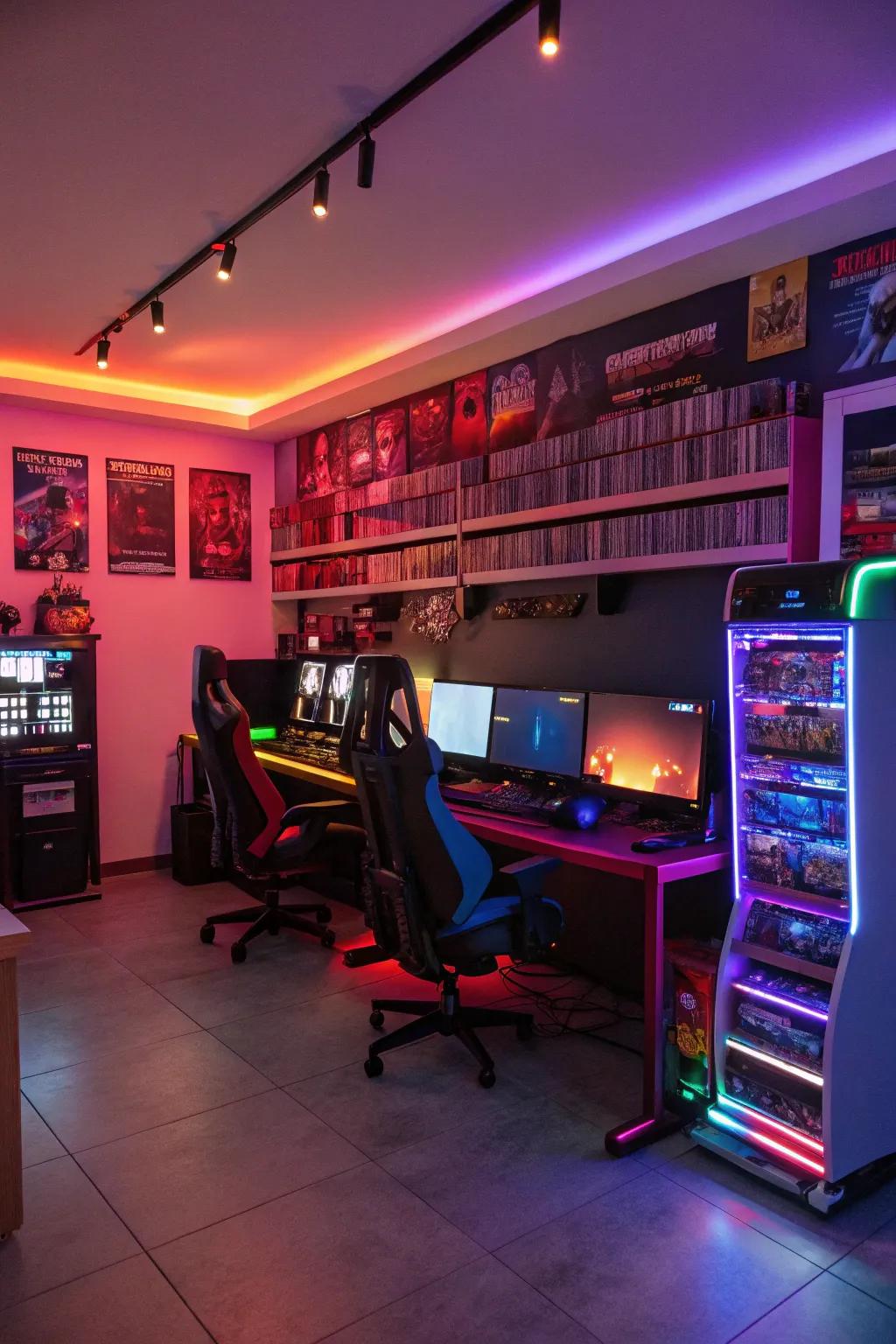 Chromatic lighting establishes a vibrant and immersive gaming setting.