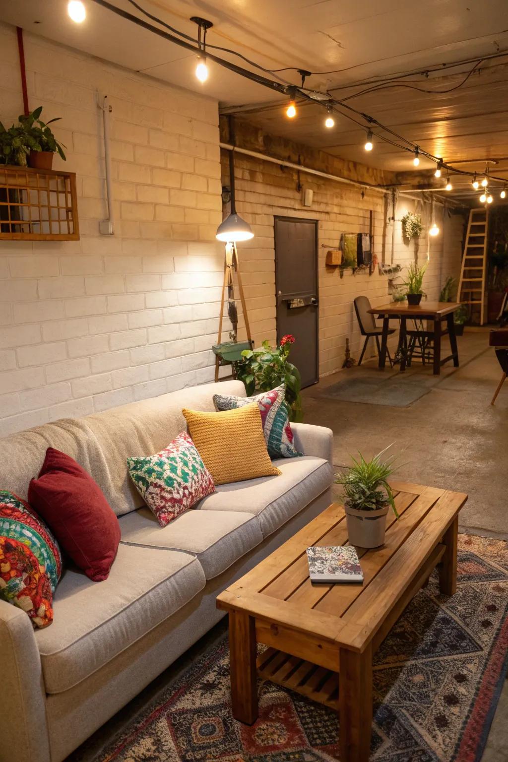 An inviting living corner with a cozy couch and welcoming decor.