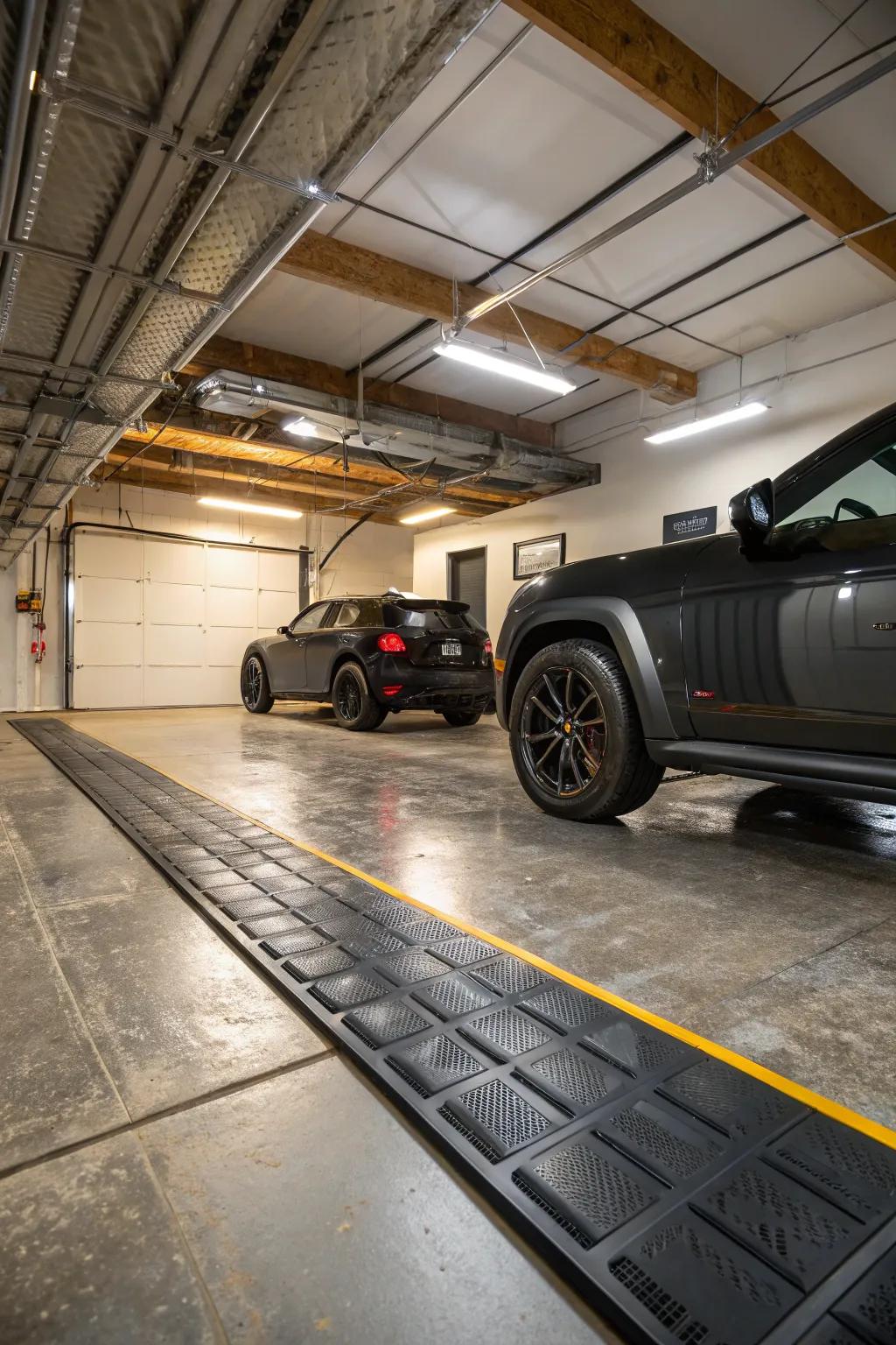 Rubber baseboards are a resilient and shock-absorbing solution for active garages.