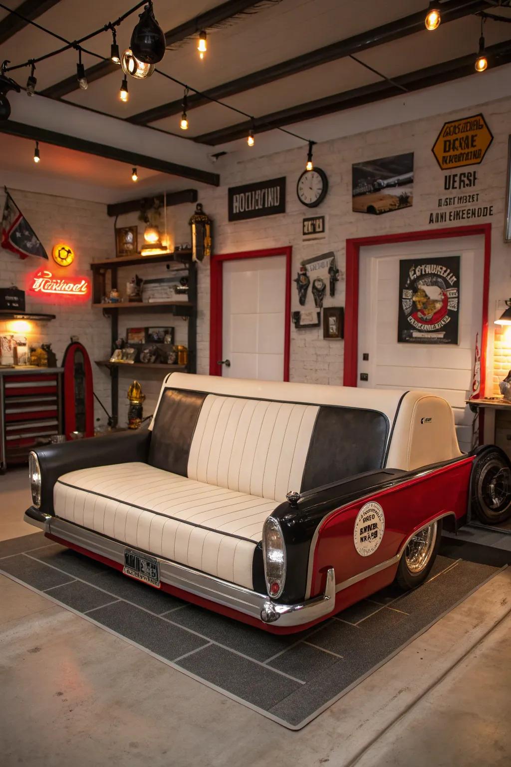 Infuse a touch of yesteryear into your garage with a classic auto-inspired seat.