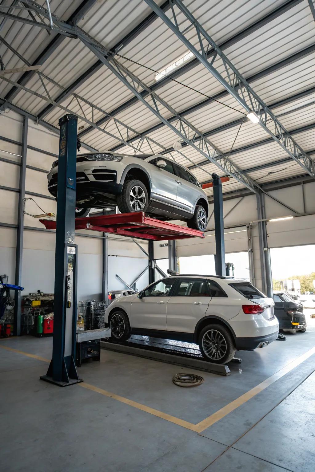 A creative twist on using height with a state-of-the-art car lift.