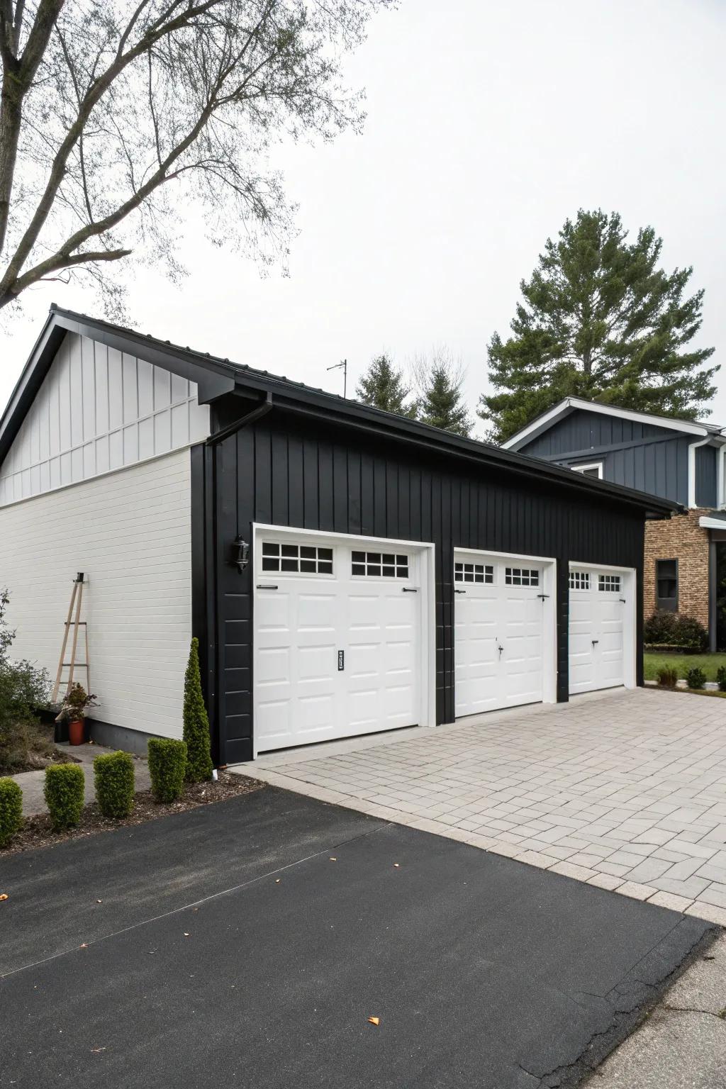 An eye-catching garage showcasing a daring two-tone color design.