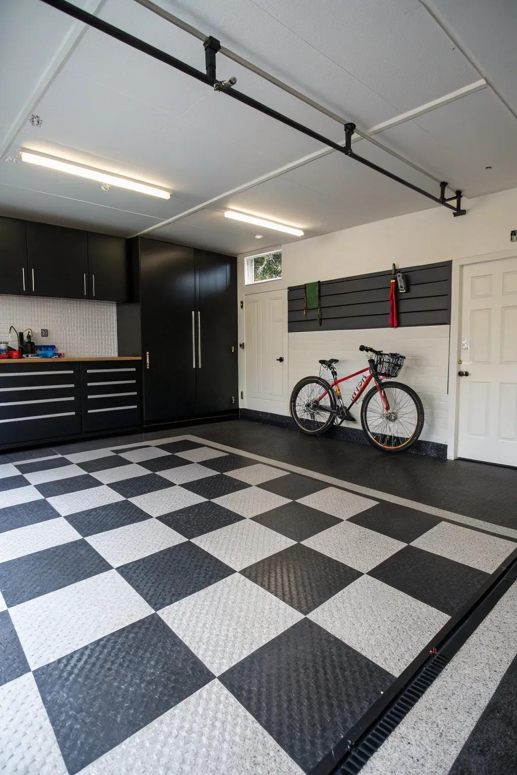 Monochrome enchantment for a refined, contemporary garage.