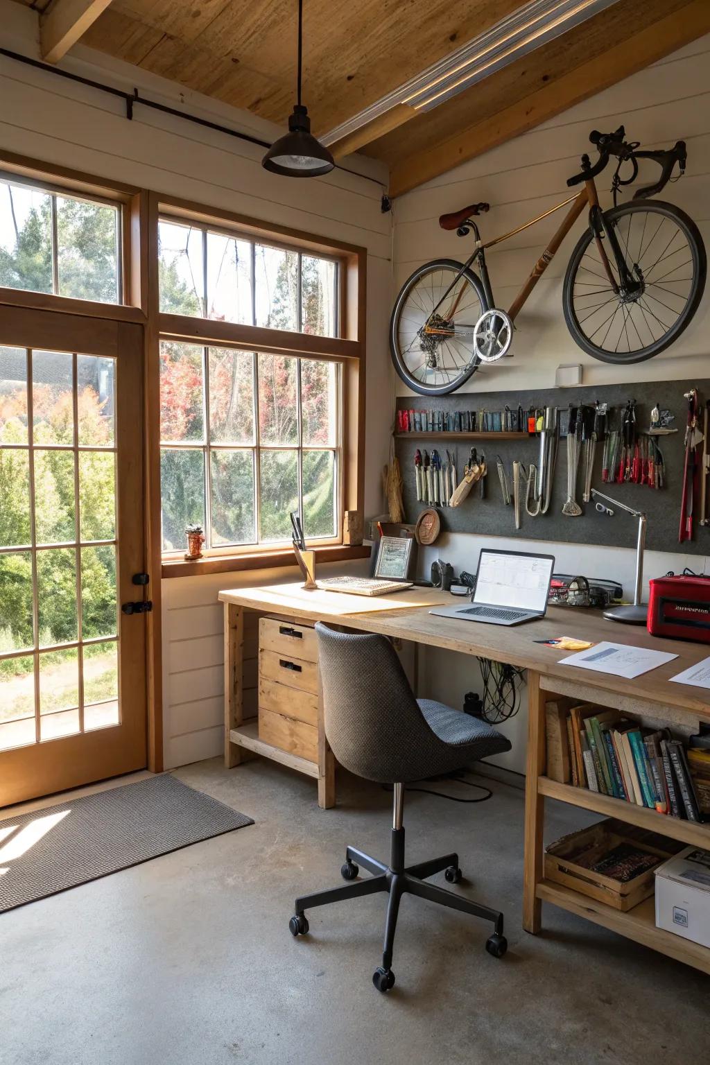 Amplify productivity in a naturally lit garage office.