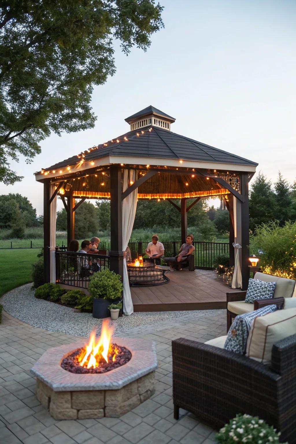 A centrally located hearth naturally brings people together.