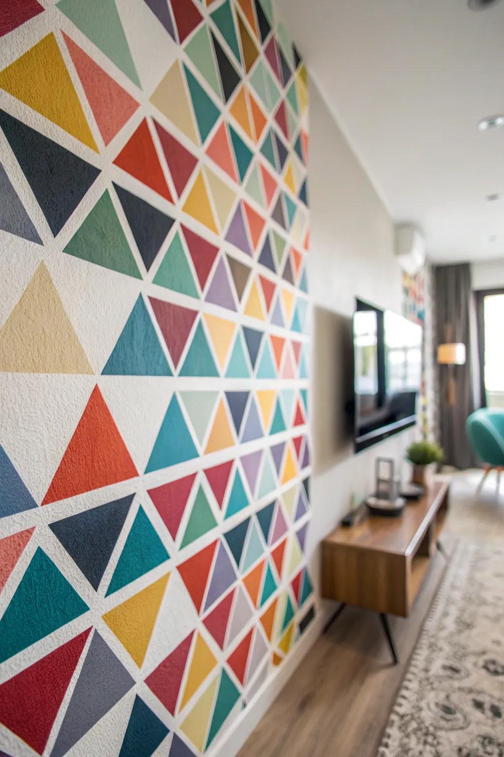 Vivid triangles contribute a vibrant and contemporary atmosphere to any environment.