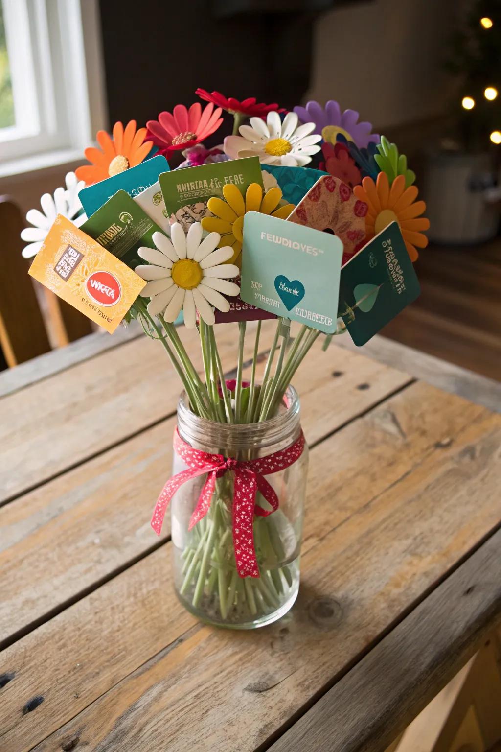 Gift cards take on a new life when arranged as a blossoming display.