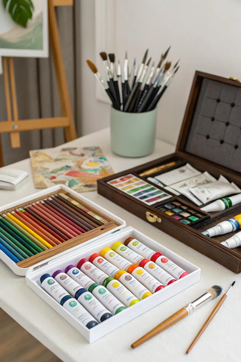 A selection of high-quality art materials, poised to spark creativity.
