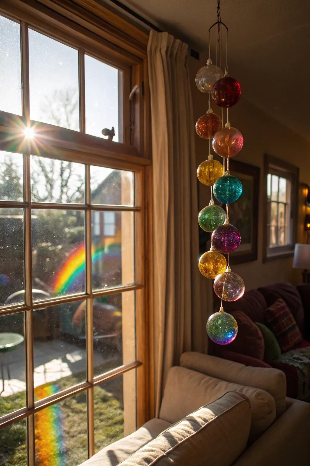 Use hanging glass orbs to harness sunlight for a magical touch.