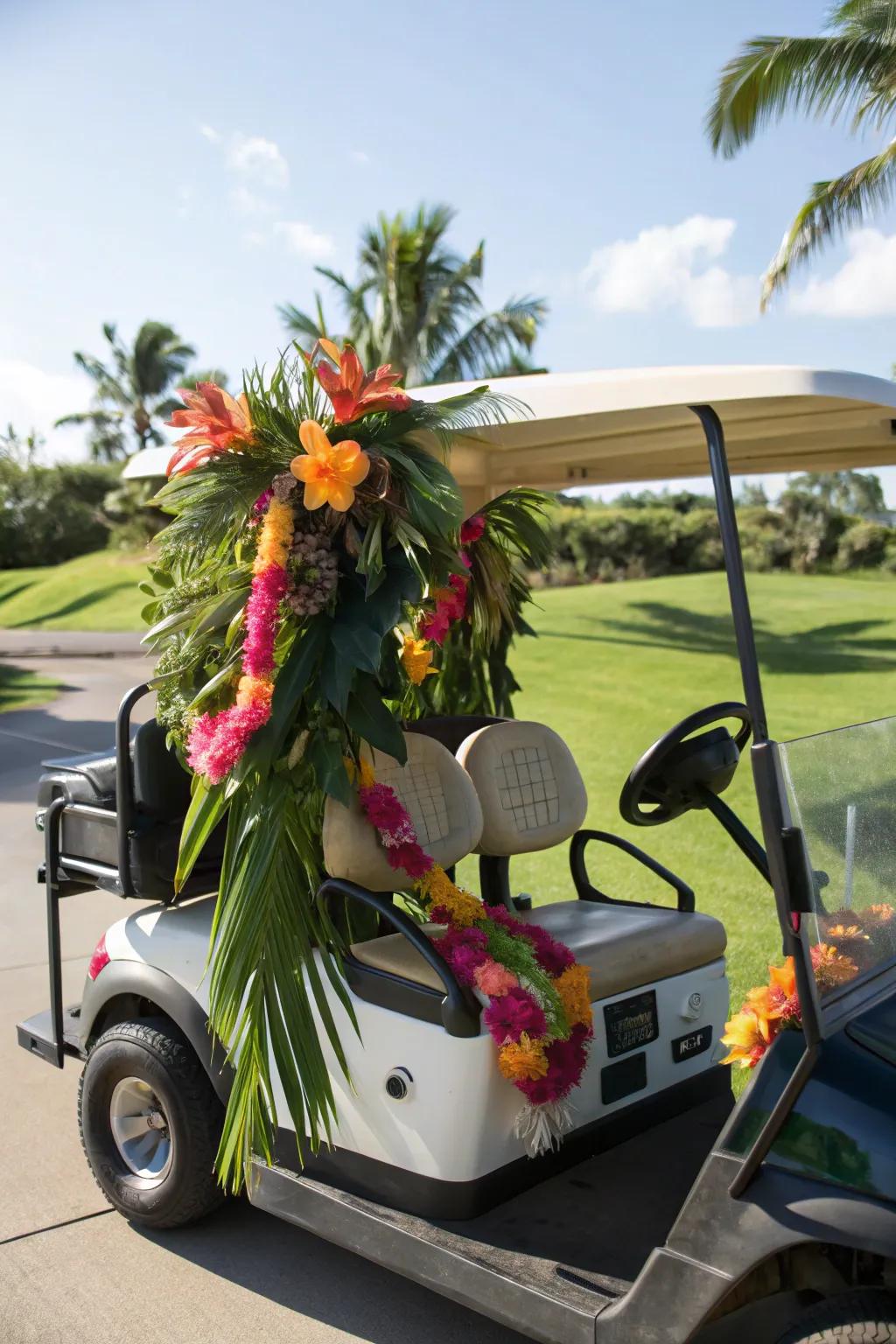 Transport the essence of the islands to your golf cart through tropical accents.