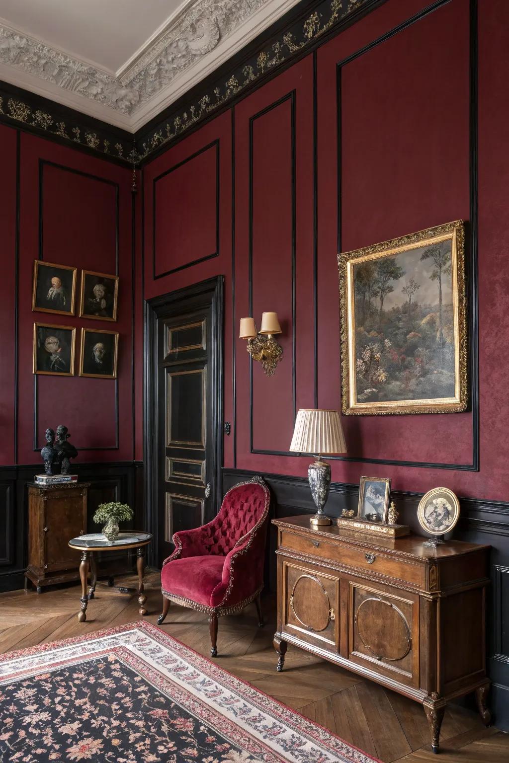 A space where somber hues unlock a gothic fascination.