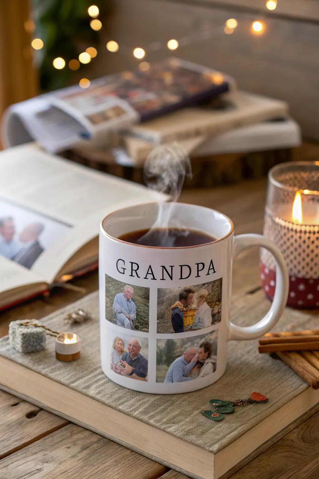 A touching photo collection mug filled with cherished family memories.