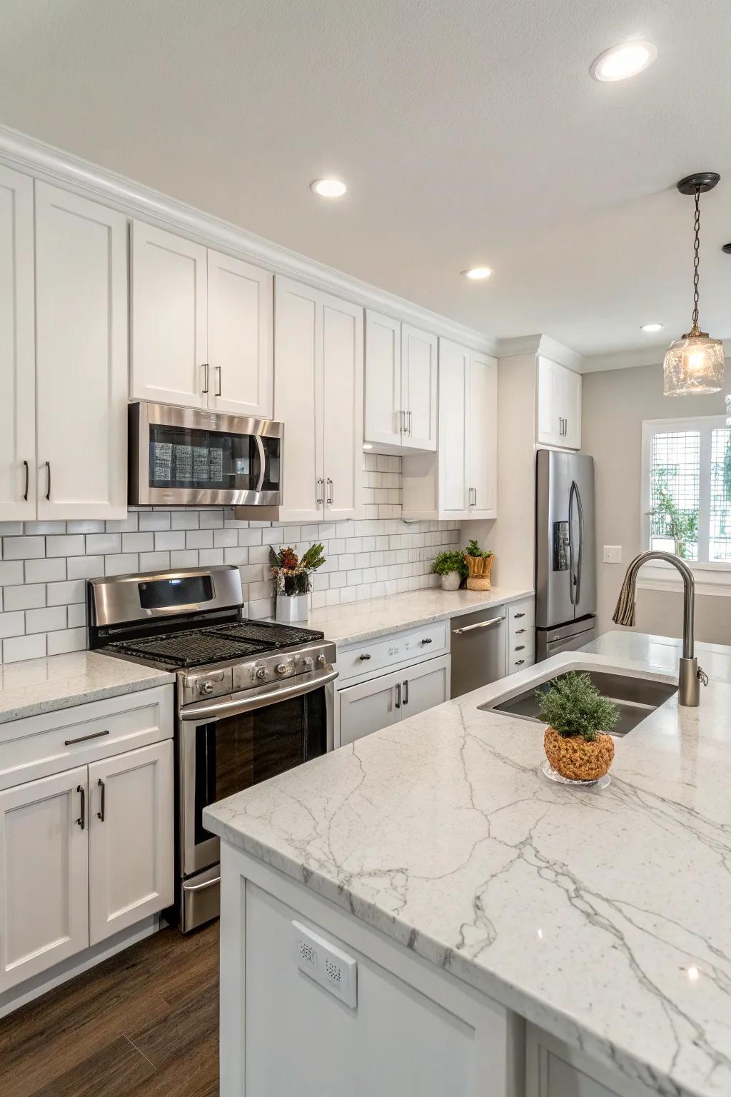 Ivory granite countertops combine elegance with a modern aesthetic.