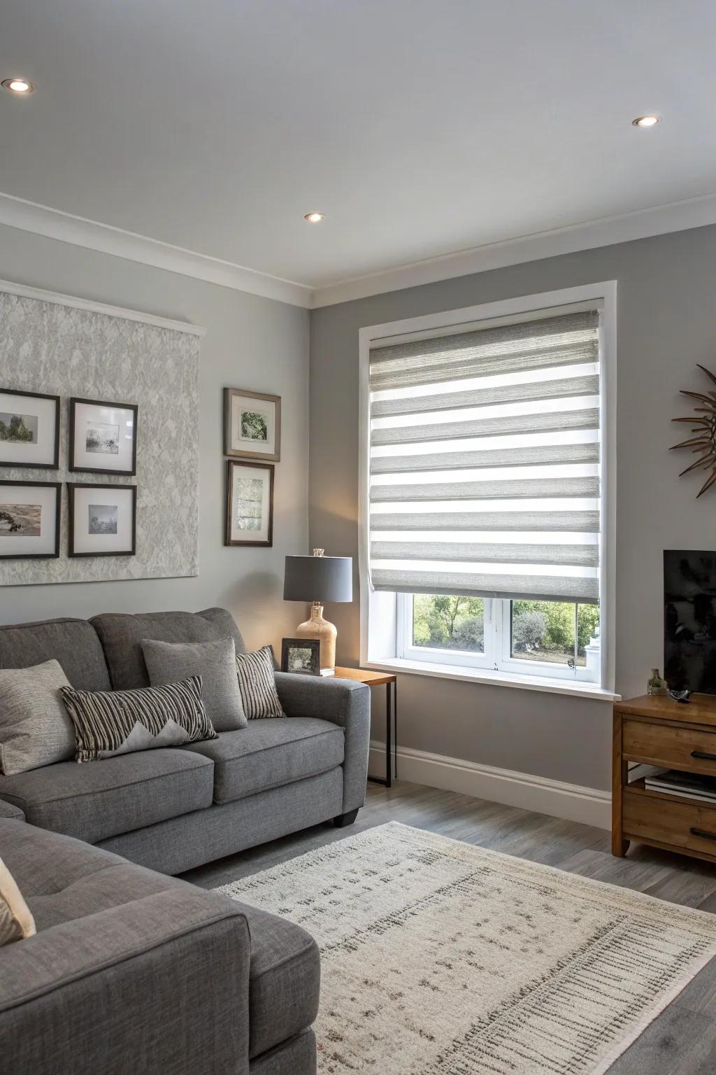 Harmonious grays crafting a sophisticated, welcoming atmosphere.