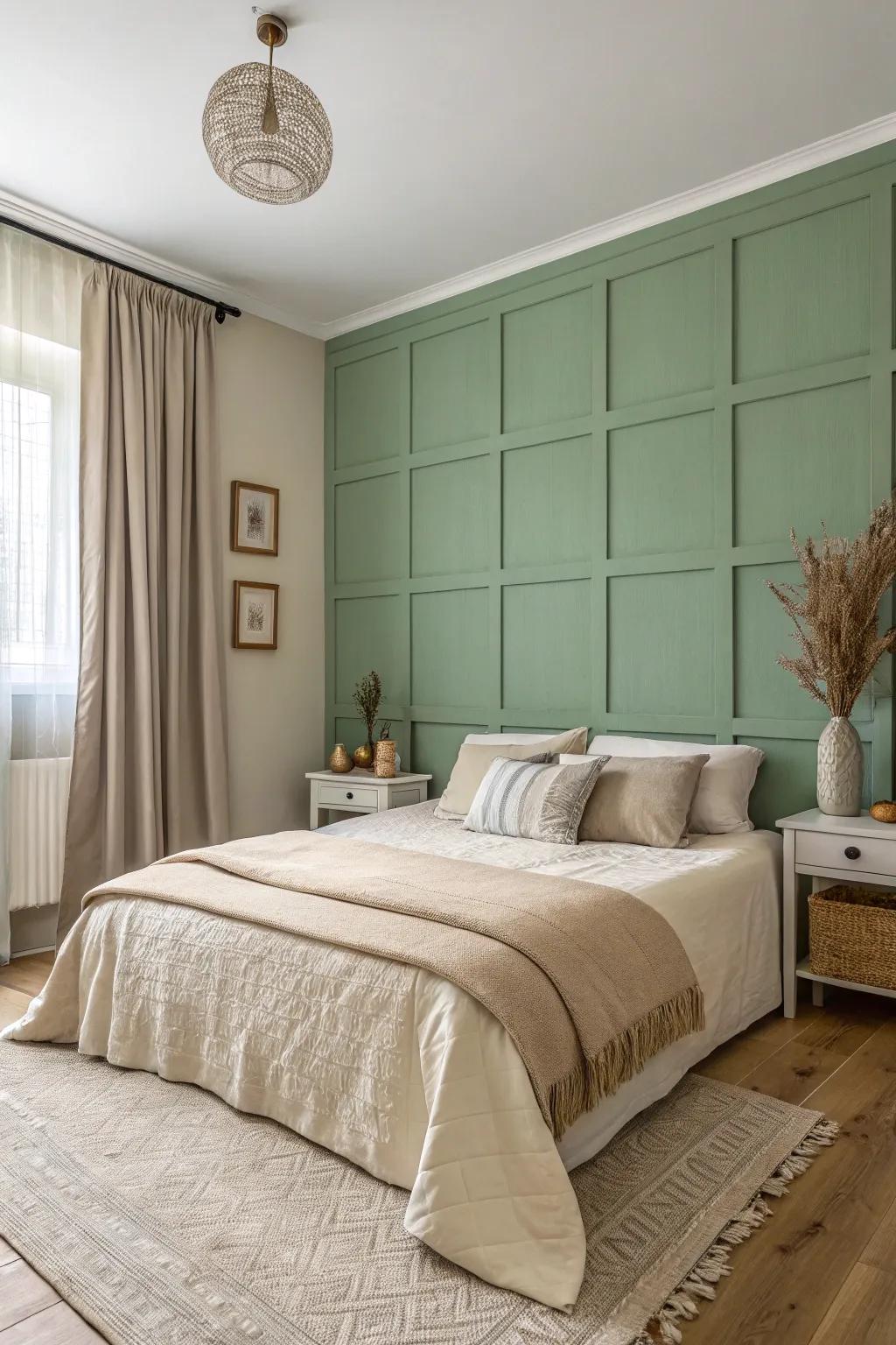 Walls painted sage green usher tranquility into your haven.