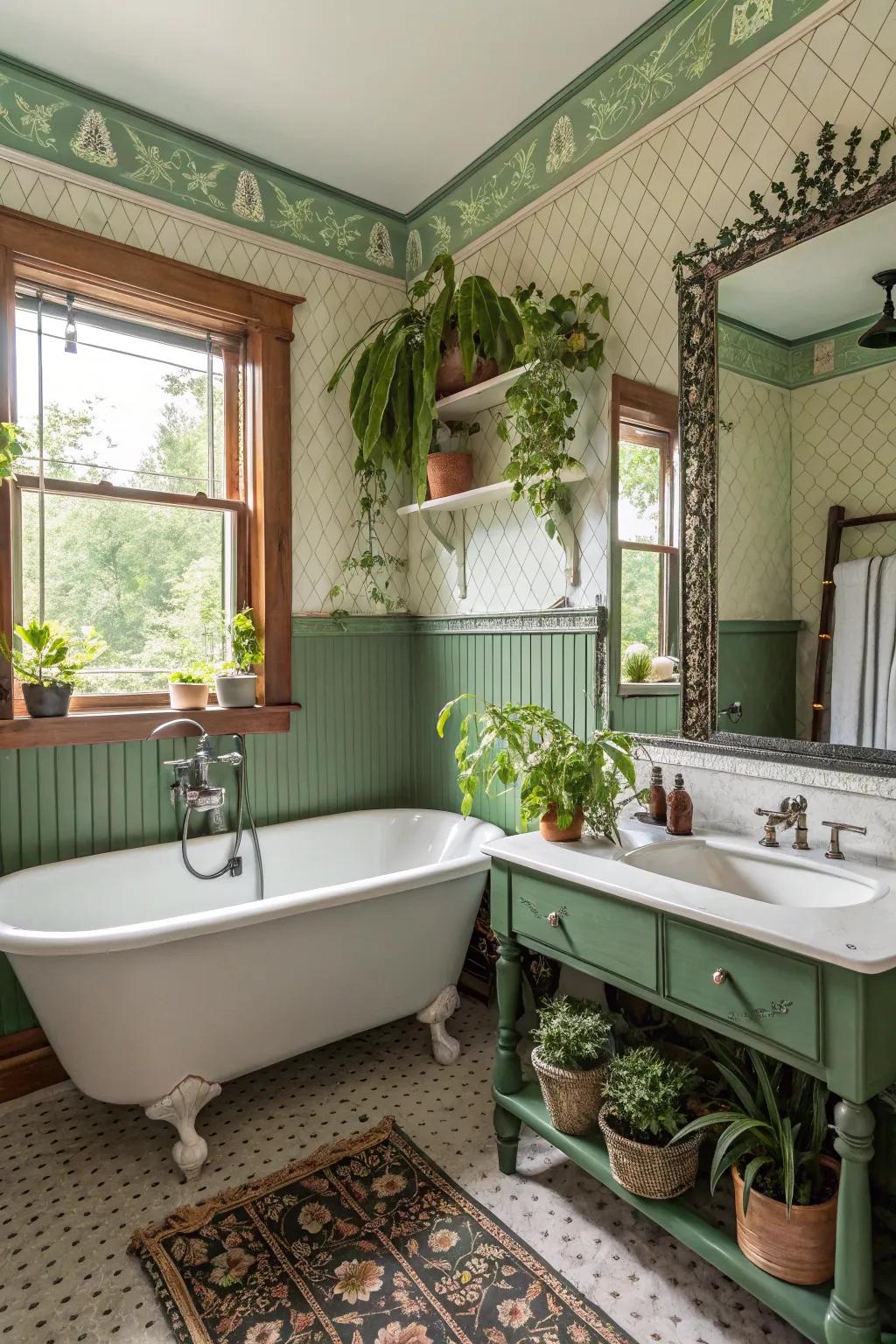 A nostalgic bathroom retreat with graceful spruce beadboard.