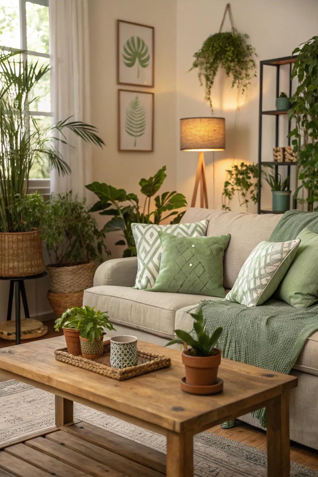 An inviting living space showcasing a rich green theme.