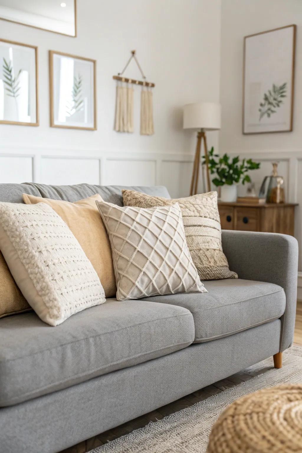 Neutral cushions evoke a refined and tranquil atmosphere.